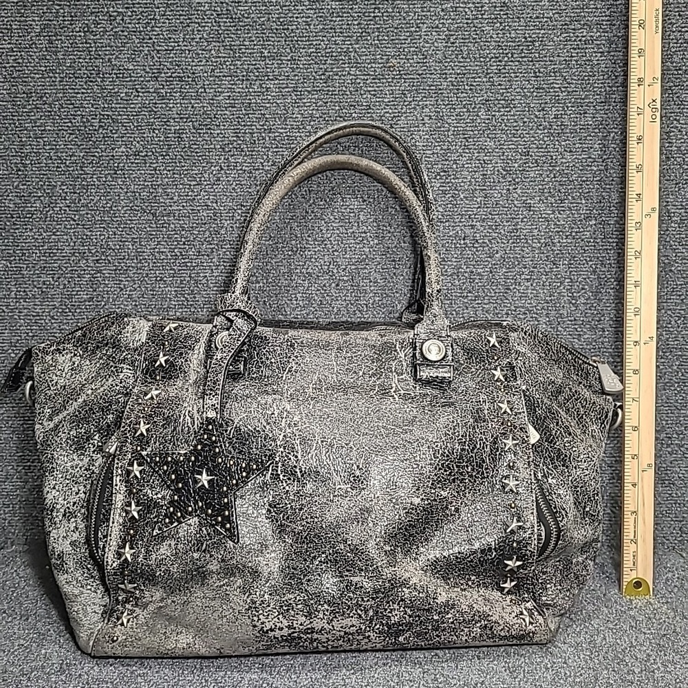 George Gina &‎ Lucy Star Shoulder Bag Black Distressed Leather Handbag - Picture 8 of 16